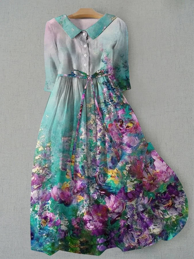Ayla - Women's dress with floral pattern and lacing details