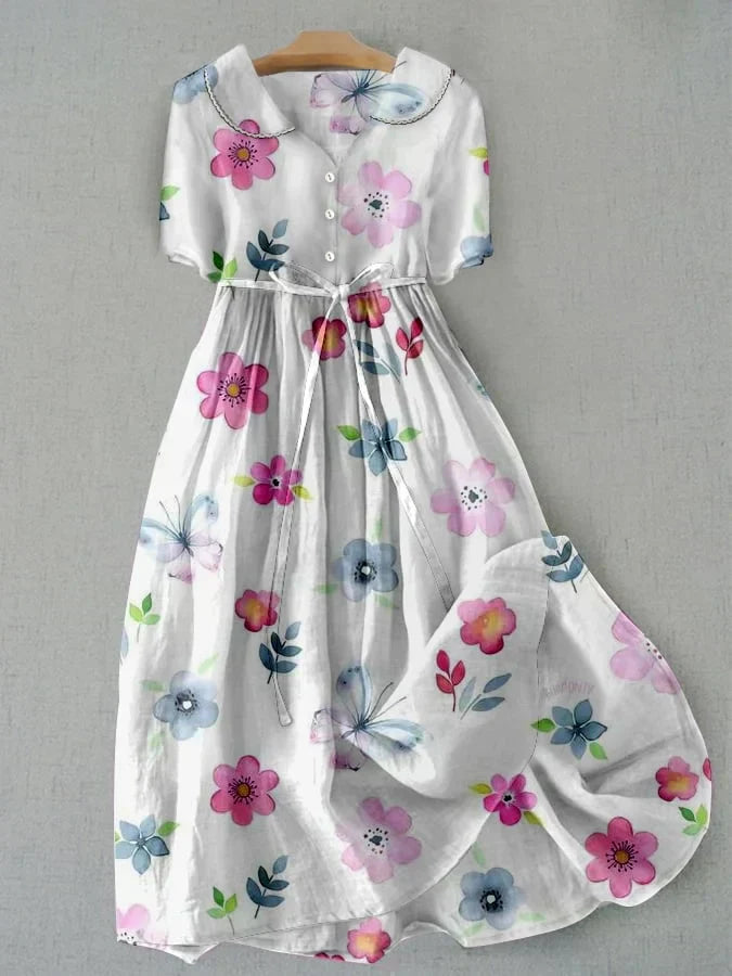 Arabelle - Fashionable floral pattern dress with lacing at the waist