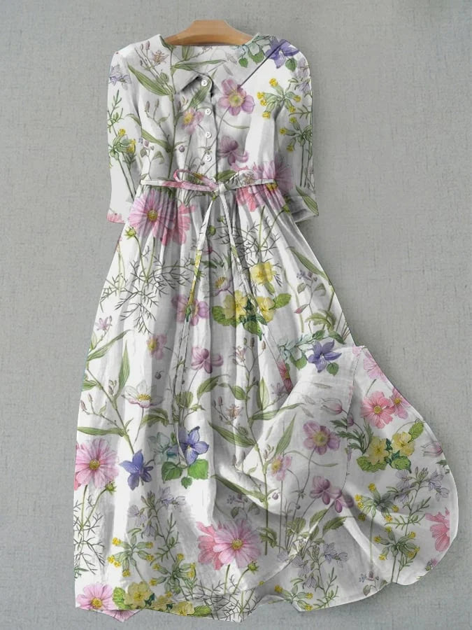 Azaria - Summery A-line dress with lacing at the waist and floral pattern