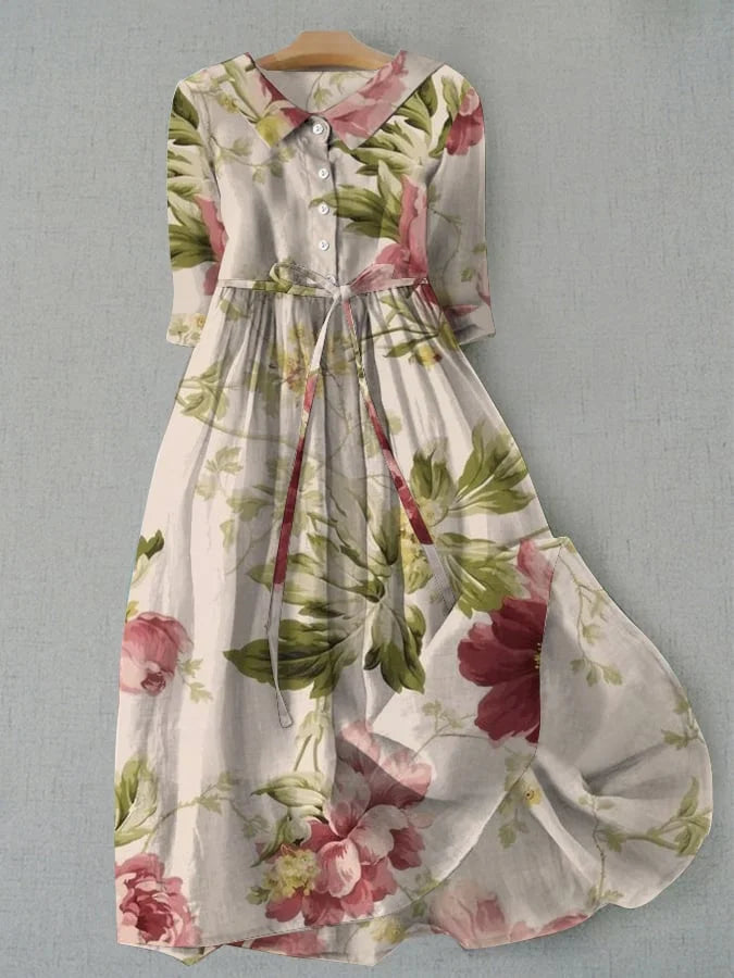 Cienna - Vintage Lace-Up Waisted Floral Dress