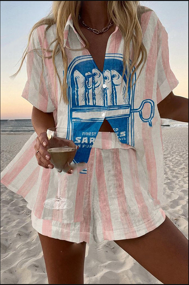 Halora – Short Summer Suit with Sardine Print