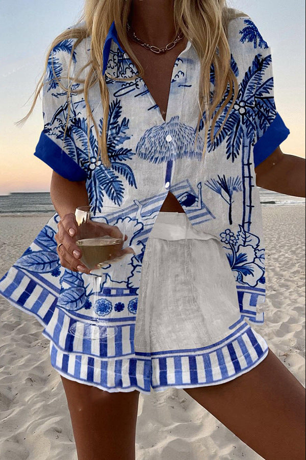 Pallina – Short Summer Suit with Palm Print