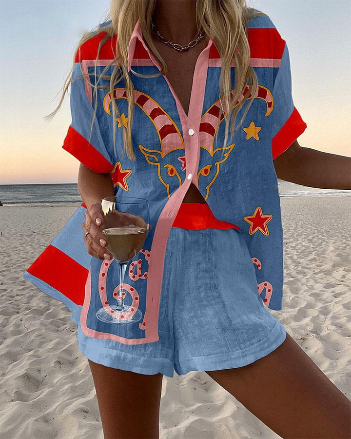 Trenara – Short Summer Suit with Goat Print