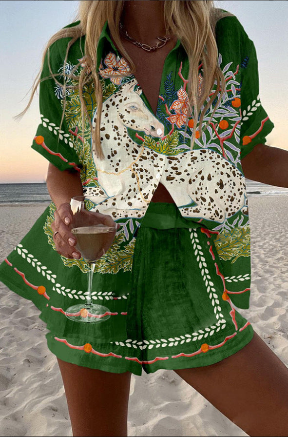 Virina – Short Summer Suit with Horse Print