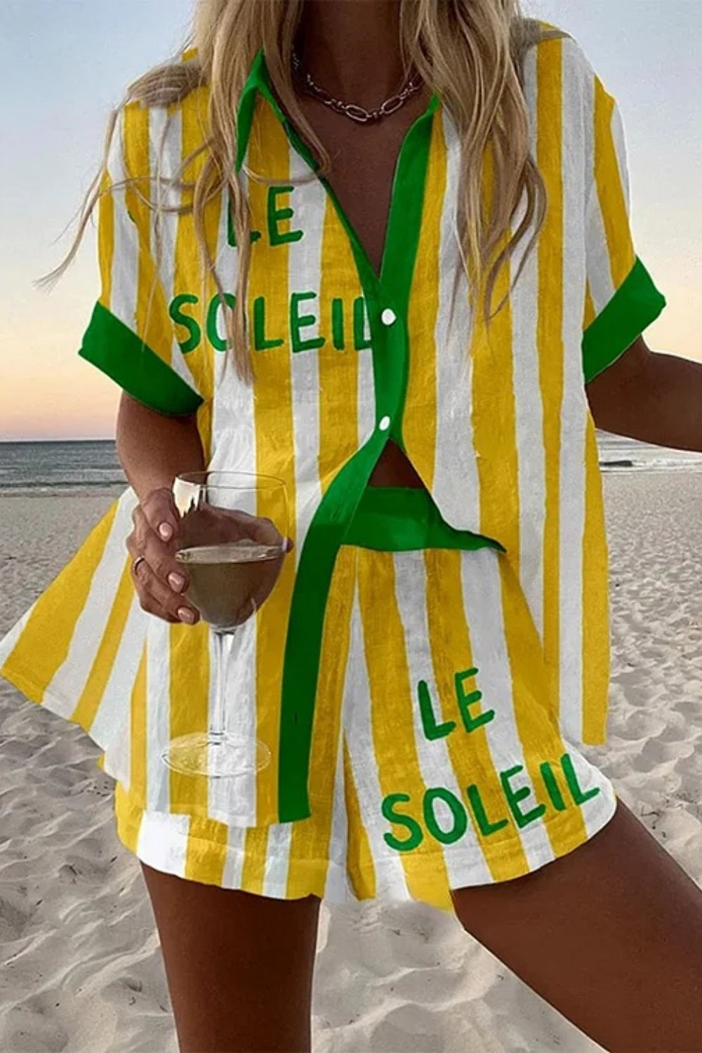 Silava- Short Summer Suit in Yellow Stripes