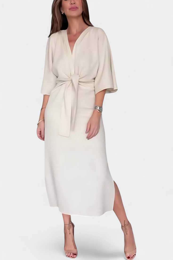 Daphné | Casual Dress with V-Neck and Front Knot