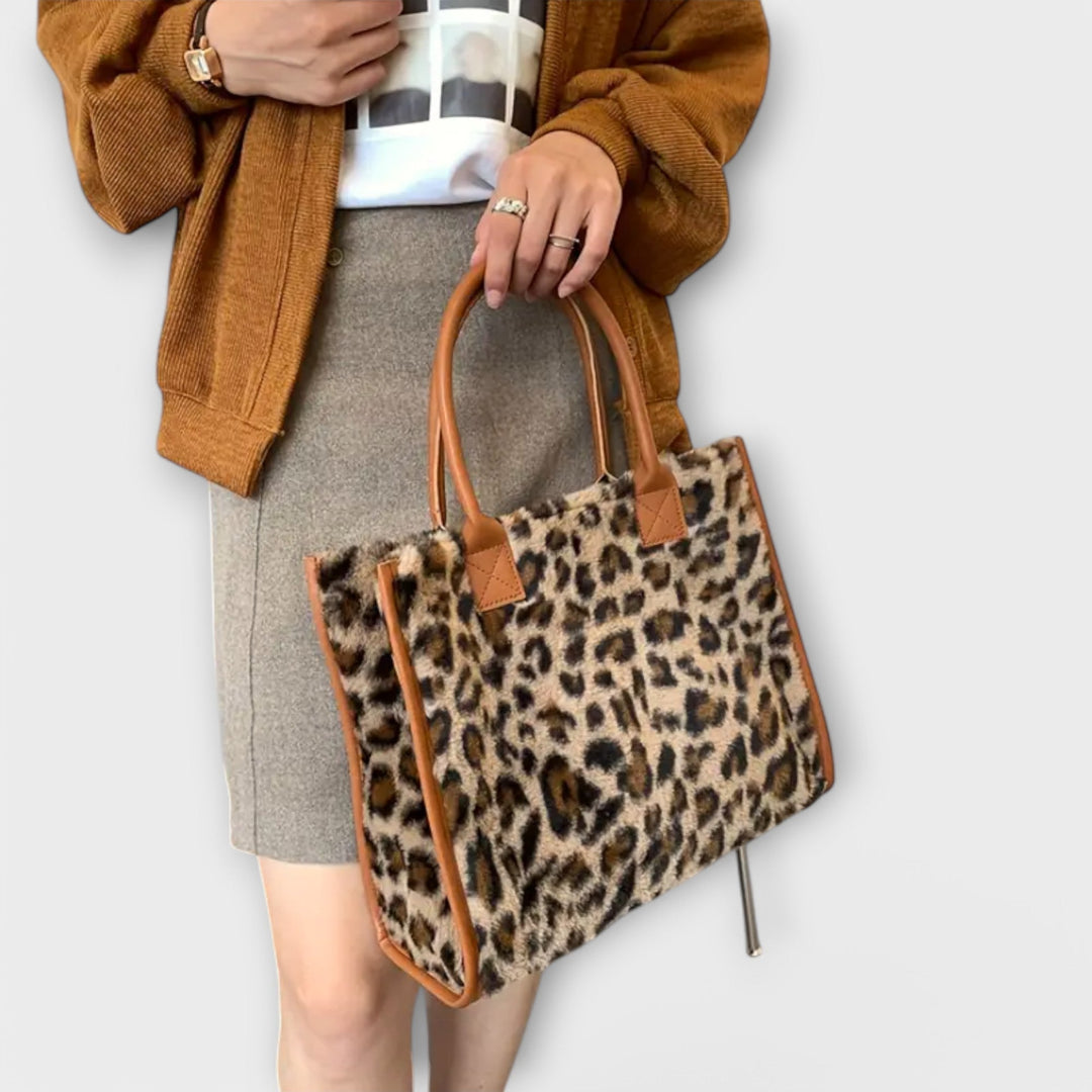 Norlena - Chic Leopard Print Plush Tote