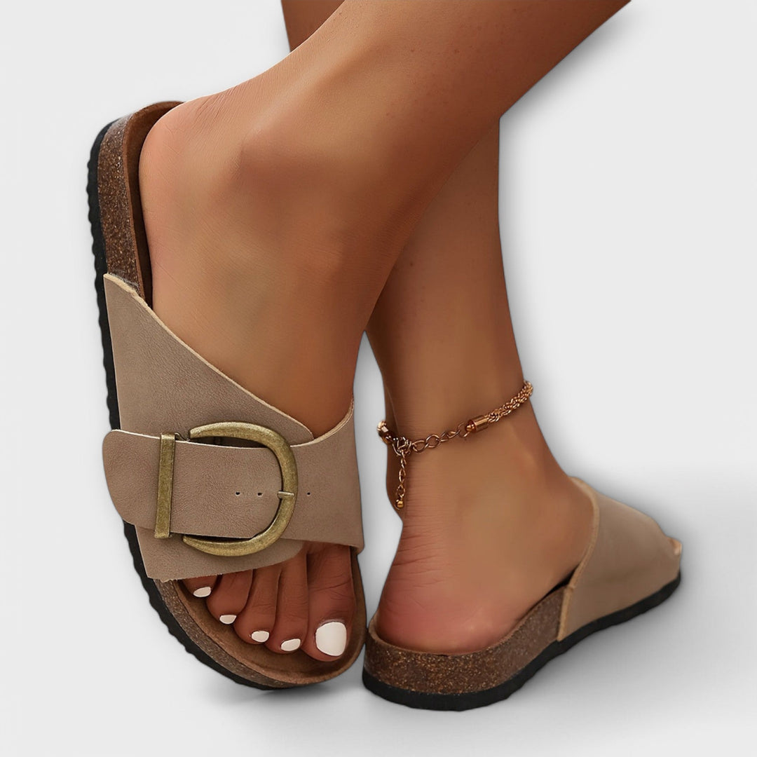 Tashira - Women's Cork Sandals with Buckle Strap Design