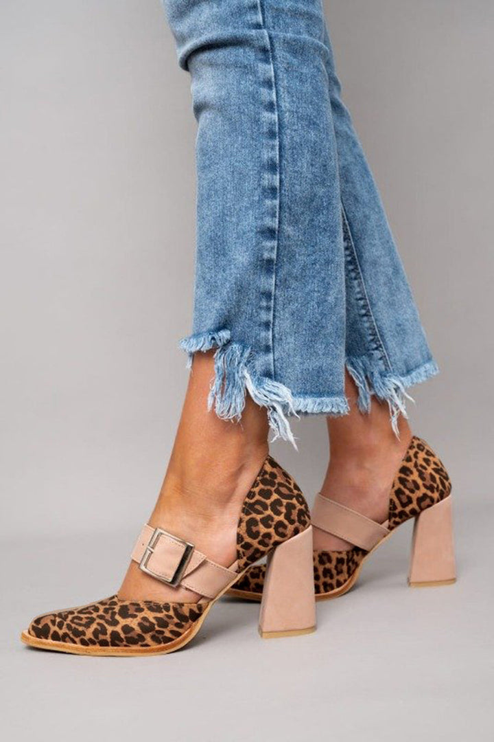 Scarlett -  Stylish leopard print suede sandals with a stable heel and superior comfort
