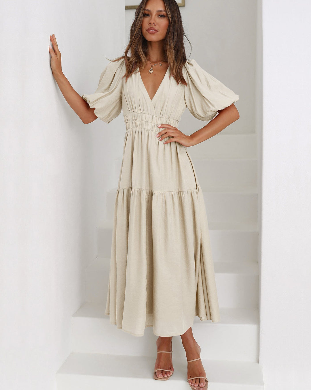 Faynora - Puff Sleeves Dress