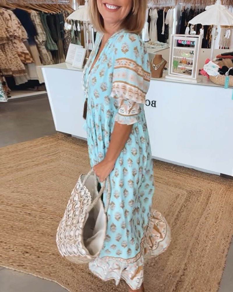 Noella - Chic Floral V-Neck Dress