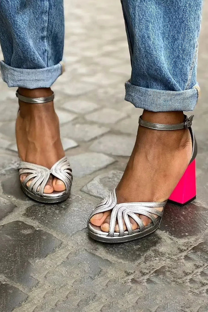 Peyton - Elegant Metallic Sandal with Fluorescent Heel for a Unique Style