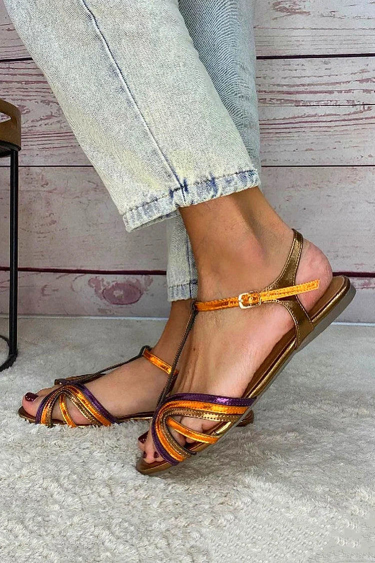 Odessa - Low, multi-strap sandals with elegant metallic details