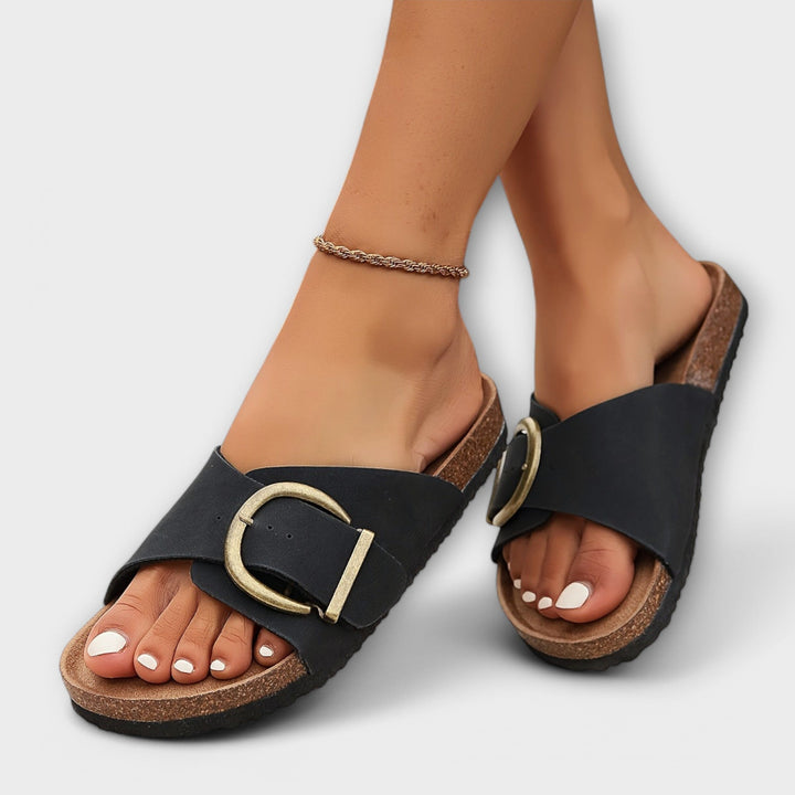 Tashira - Women's Cork Sandals with Buckle Strap Design