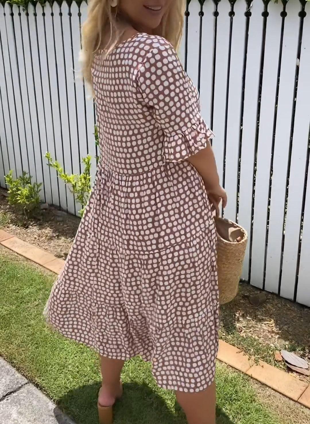 Kyrene - Sable Short-Sleeve Midi Dress