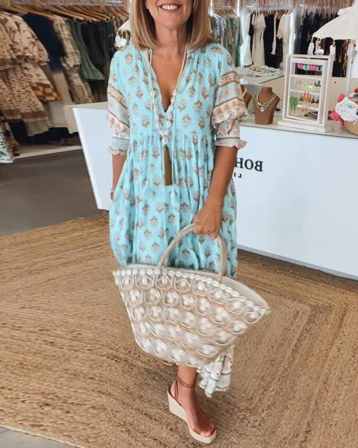 Noella - Chic Floral V-Neck Dress