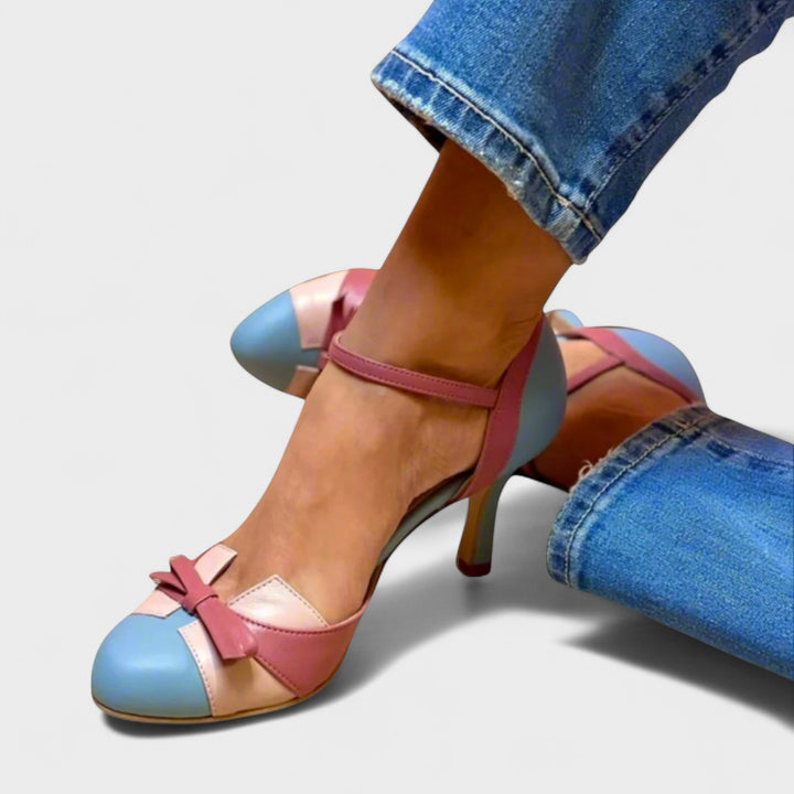 Tyressa -  Colorblock Bow Strap Heels