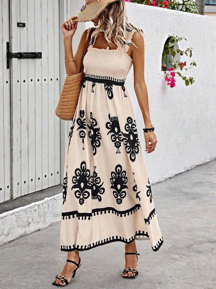 Jessirae - Elegant Sleeveless Square Neck Printed Dress for the Beach