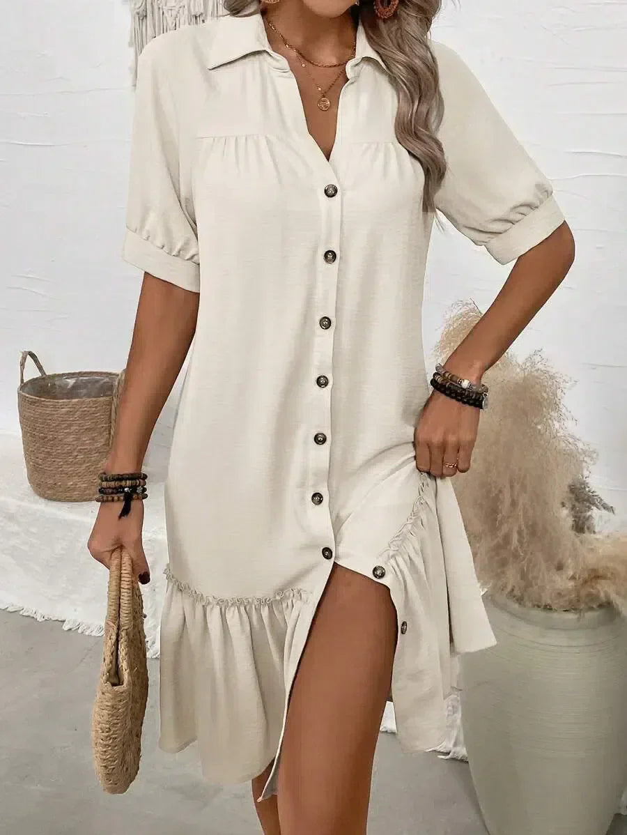 Aliyah - Button-Down Ruffle Hem Dress