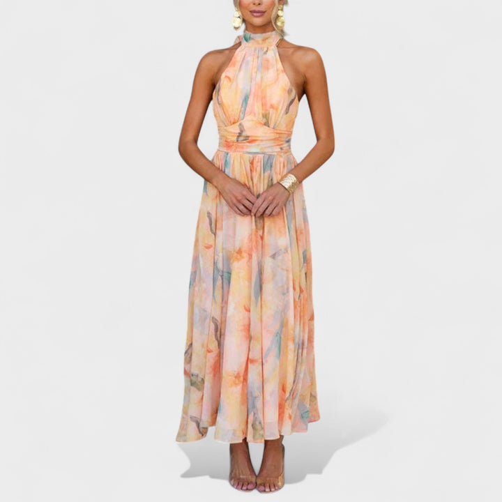 Zephyra - Abstract Halter Maxi Dress