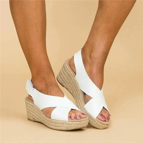 Hailey - Cross Strap Wedge Sandals