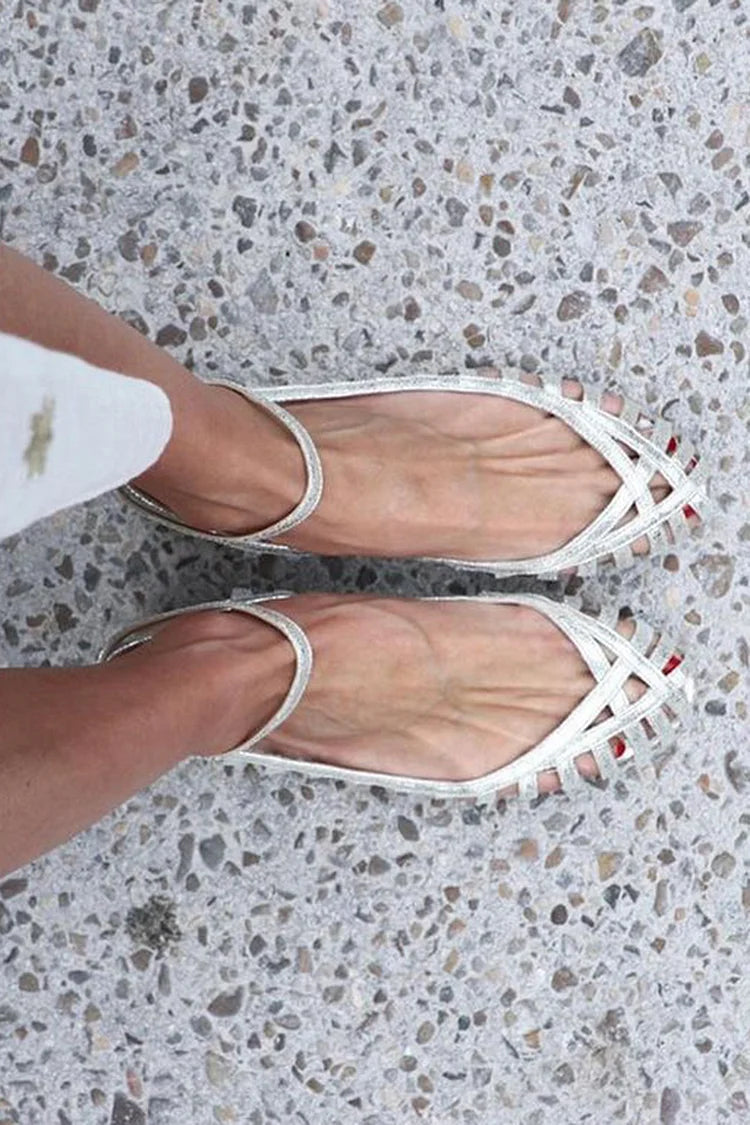 Emily - Elegant woven ankle strap ballerinas for a sophisticated style