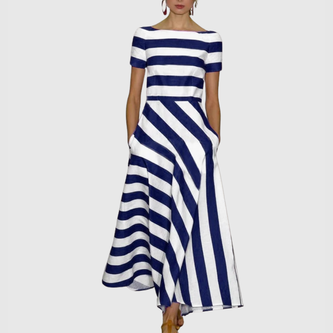 Marilie - Elegant Short Sleeve Striped Maxi Dress for a Chic Look