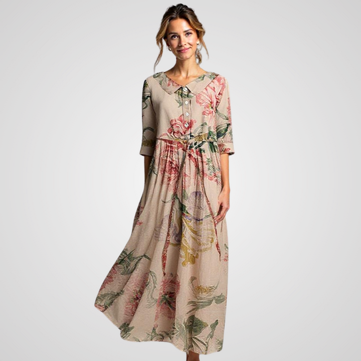 Florivine - Vintage Lace Dress with Botanical Floral Pattern