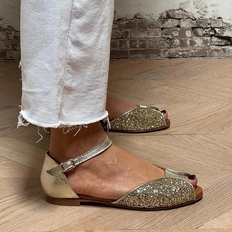 Adelaide - Elegant and Shiny Glitter Flat Sandal