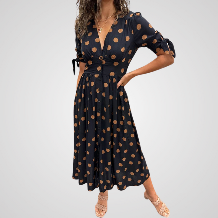Auroria -  Elegant Polka Dot Dress