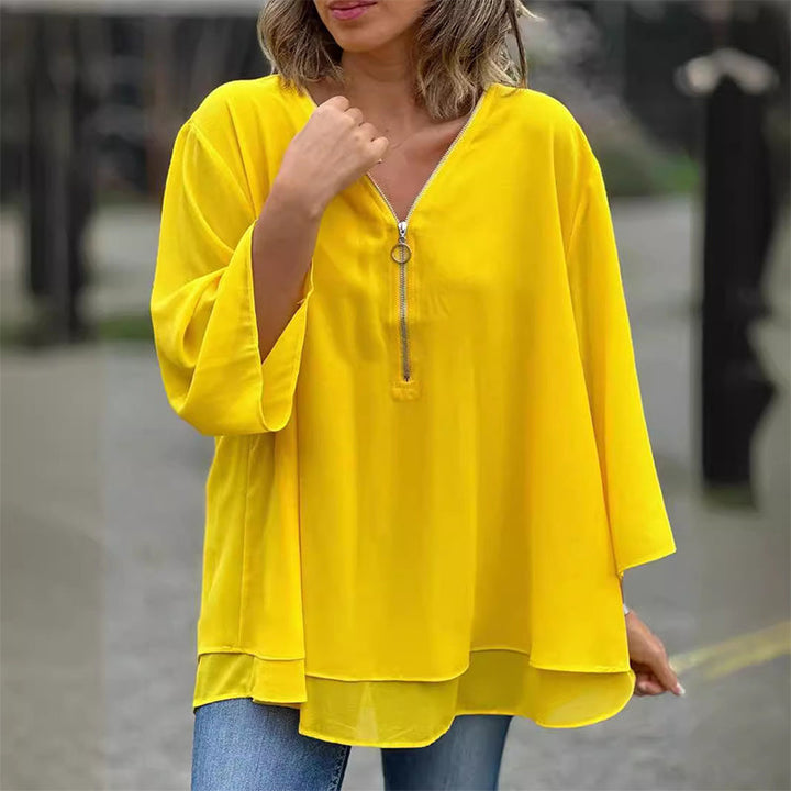 Romilly -  V-Neck Flowy Zipped Top