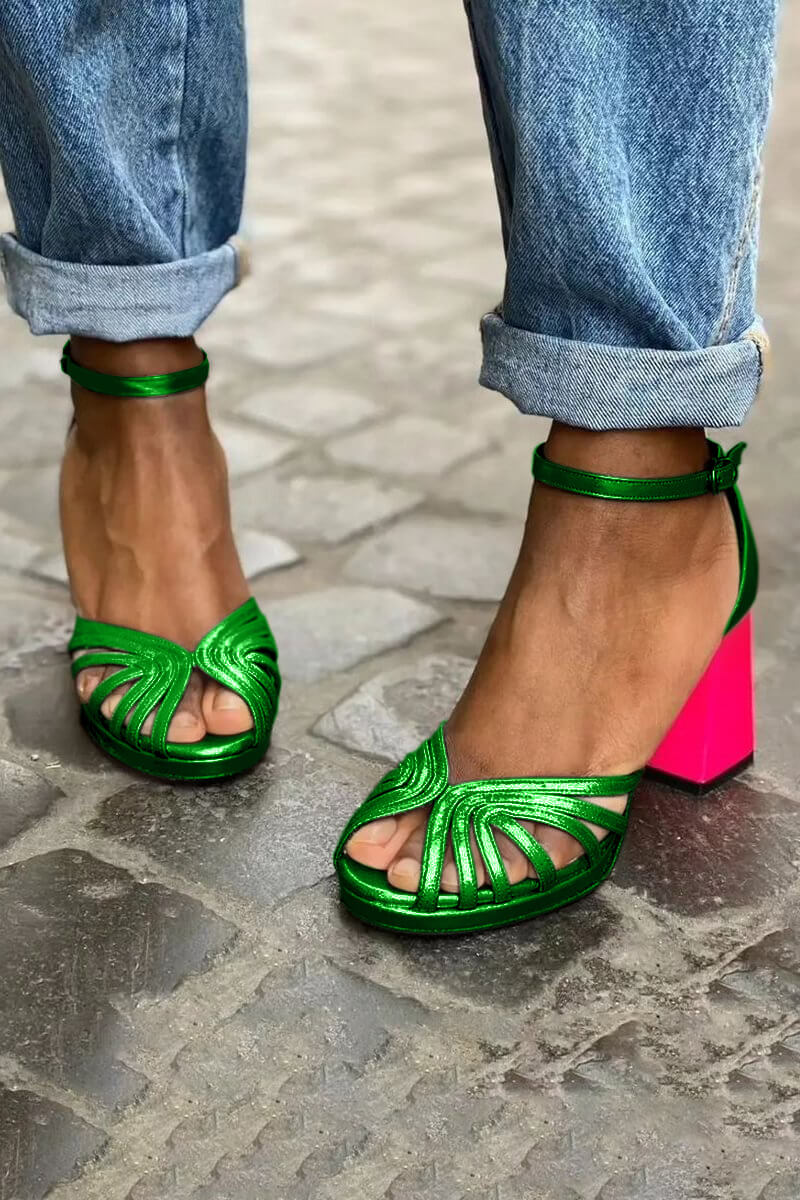 Peyton - Elegant Metallic Sandal with Fluorescent Heel for a Unique Style