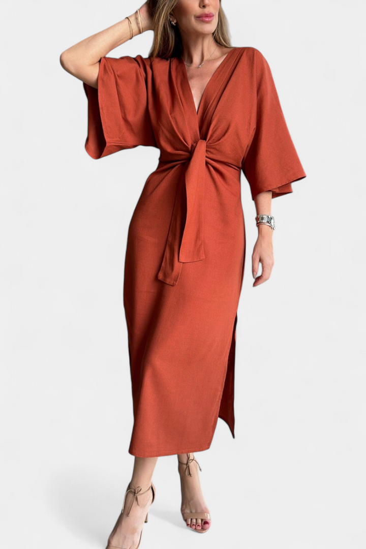 Daphné | Casual Dress with V-Neck and Front Knot