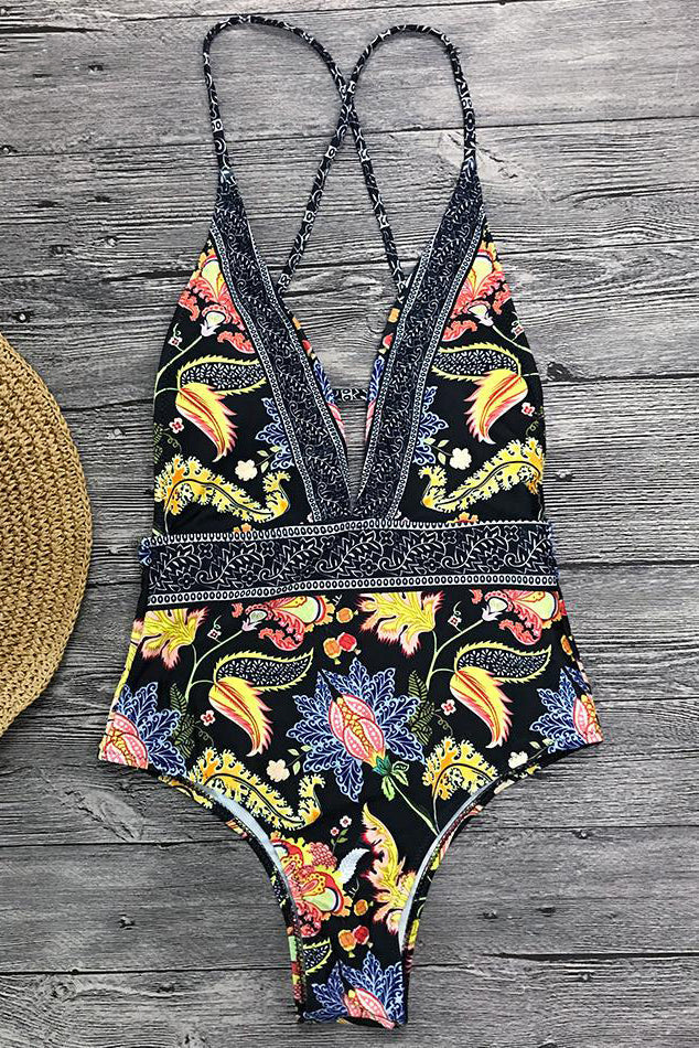 Amalyn - Boho Print Swimsuit with V-Neck