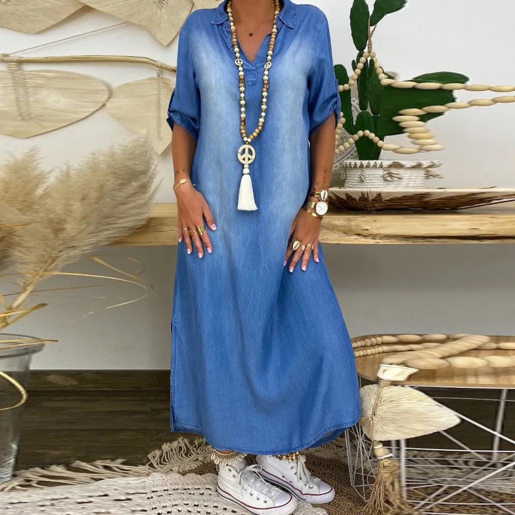 LEA | Langes Kleid im Jeans-Look