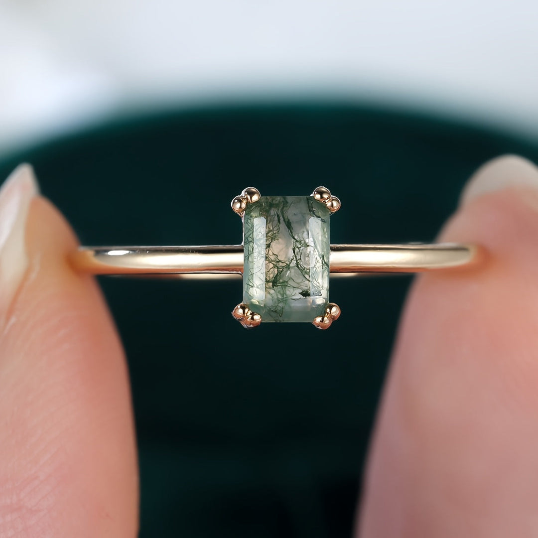 Natural moss agate ring