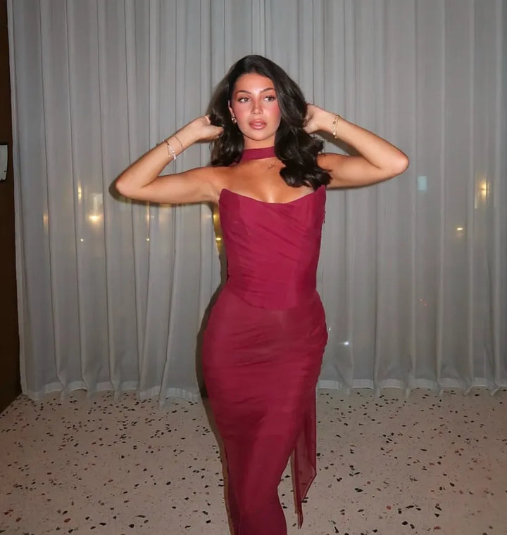 Deloraen - Strapless Bodycon Maxi Dress