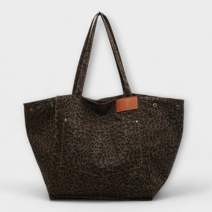 Vionara - Elegant Leopard Print Canvas Shoulder Bag