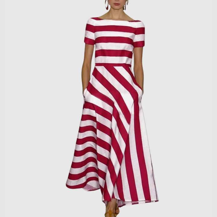 Marilie - Elegant Short Sleeve Striped Maxi Dress for a Chic Look