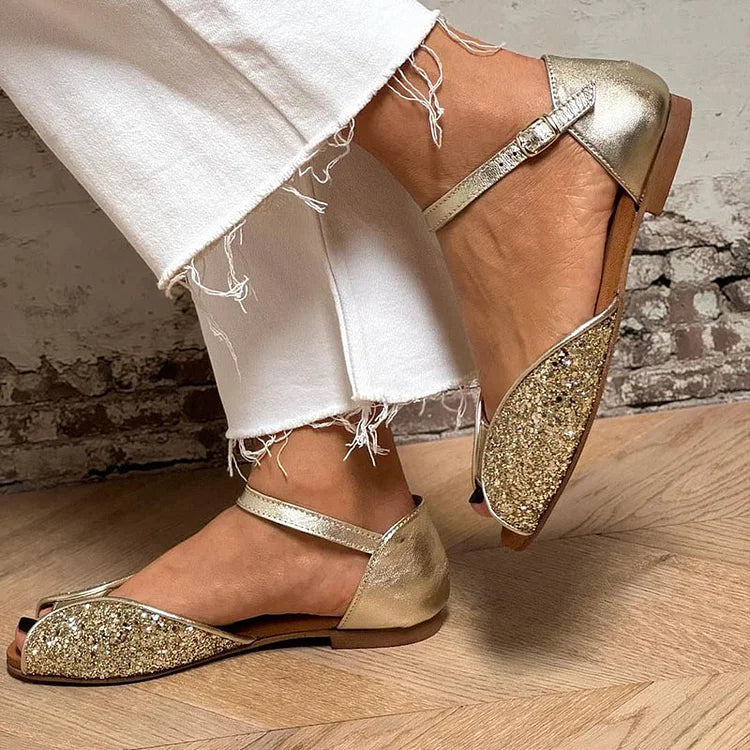 Adelaide - Elegant and Shiny Glitter Flat Sandal