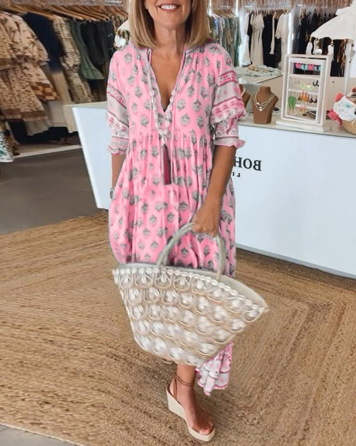 Noella - Chic Floral V-Neck Dress