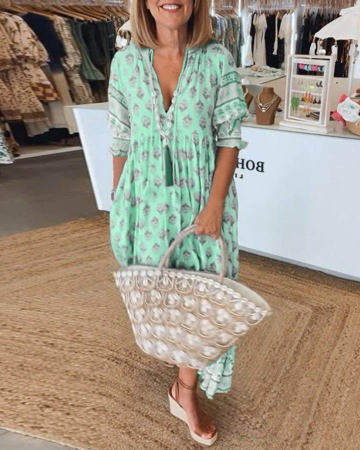 Noella - Chic Floral V-Neck Dress