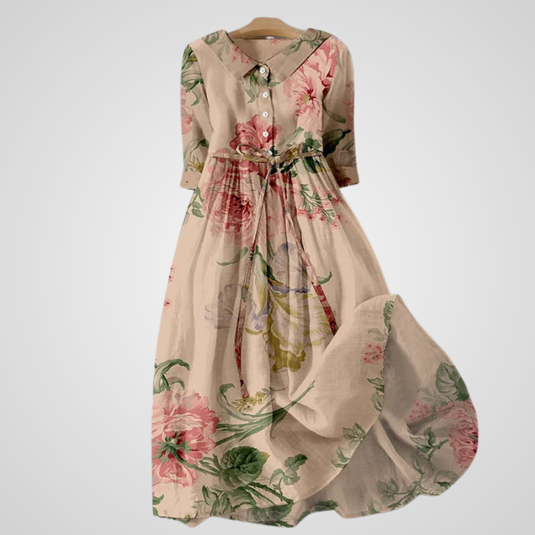 Florivine - Vintage Lace Dress with Botanical Floral Pattern