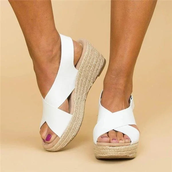 Hailey - Cross Strap Wedge Sandals