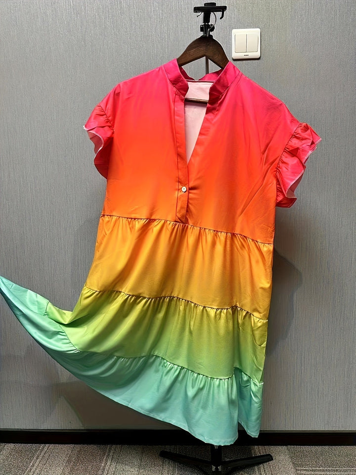 Queniah - Effortless Elegance in a Colorful Rainbow Dress