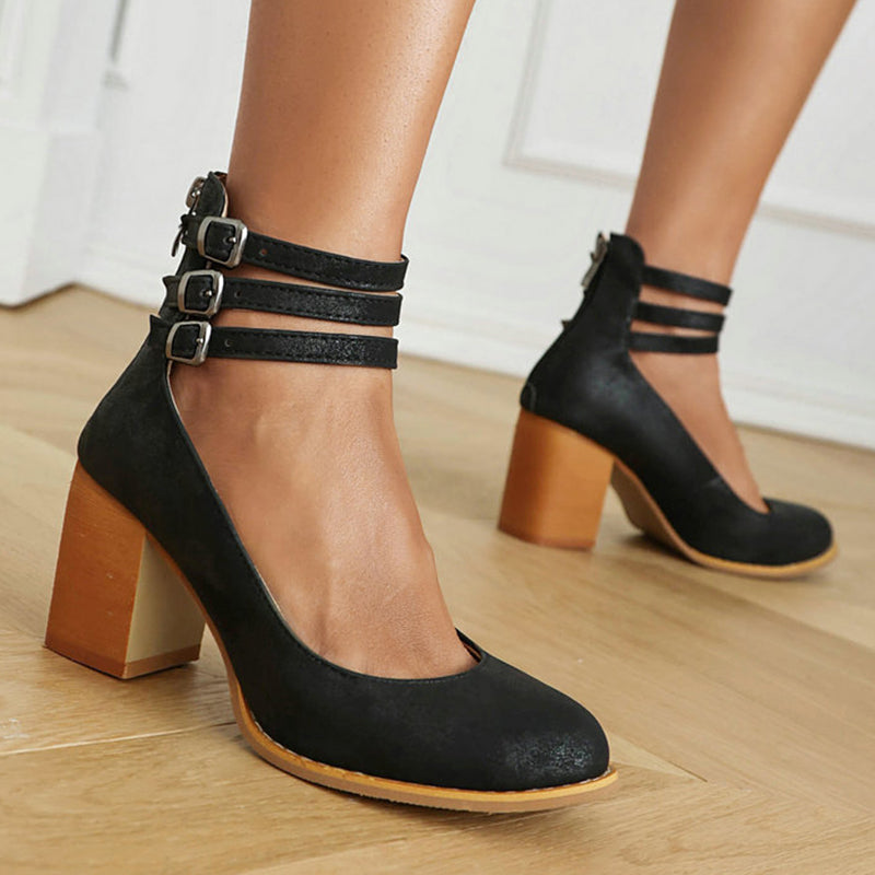 Matilda - Elegant smooth sandals with ankle straps and thick heels for a sophisticated look
