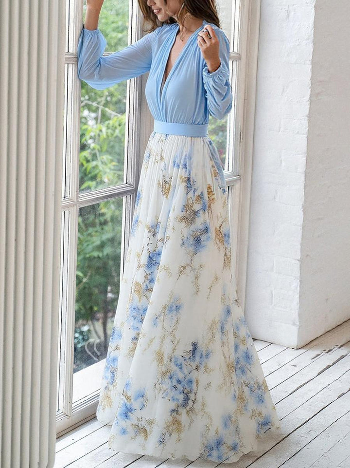 Indie - Long Dress with Dazzling Floral Print