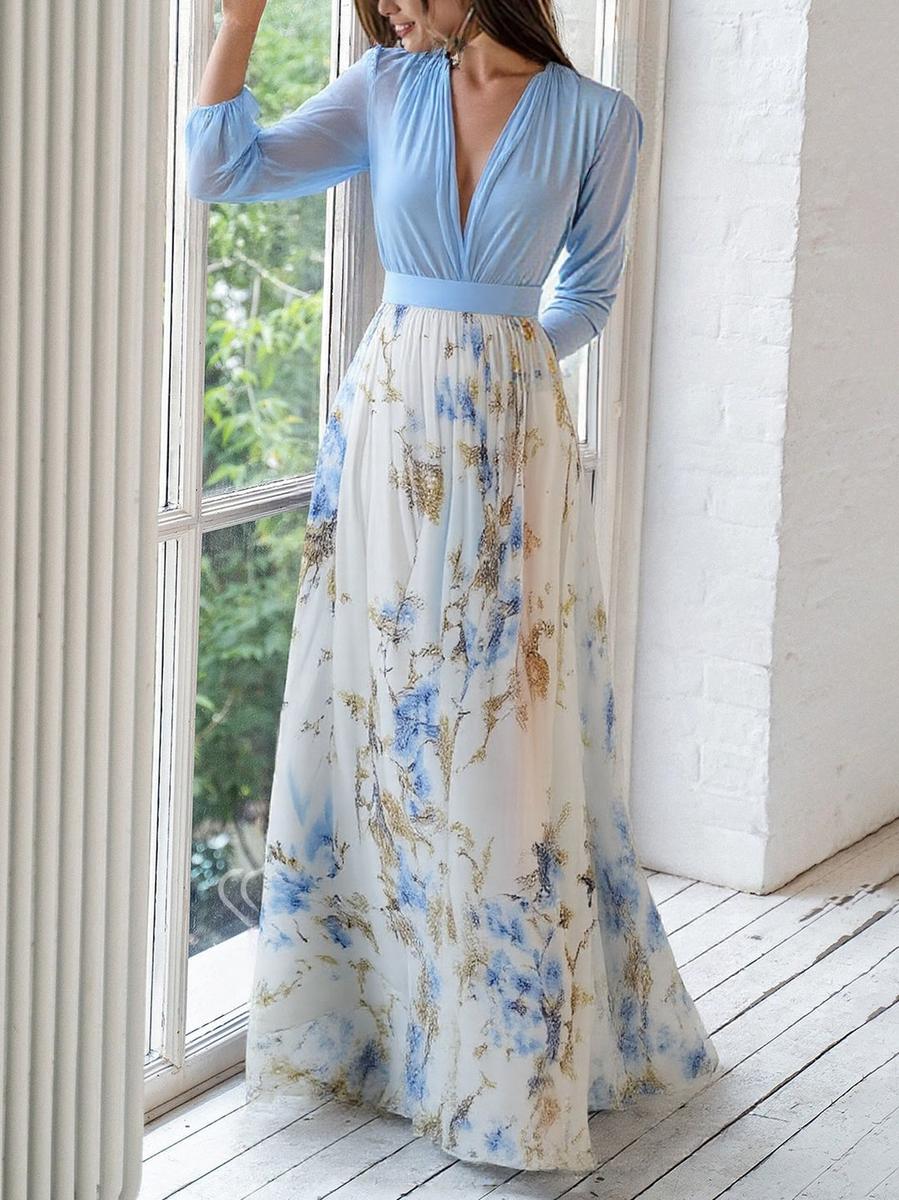 Indie - Long Dress with Dazzling Floral Print