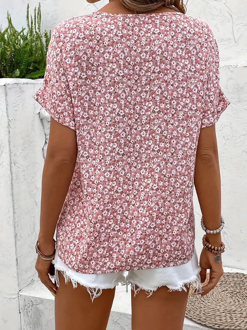 Alira - Floral Print Notched Colour Blouse