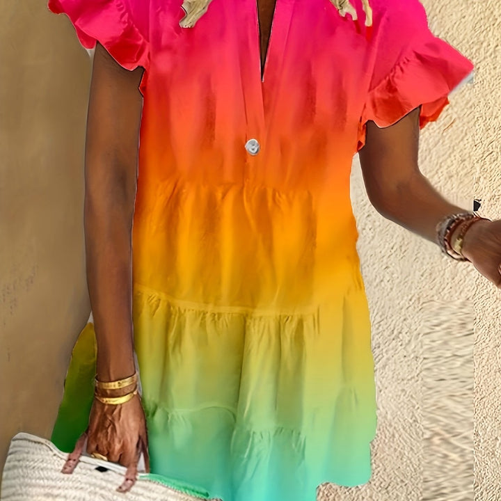 Queniah - Effortless Elegance in a Colorful Rainbow Dress